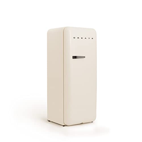 CREATE / RETRO FRIDGE 150 BLACK/Réfrigérateur blanc cassé avec poignée noir et congélateur 281L / 102W, faible consommation, 150 cm, 3 étagères, régulateur de température, 60x60x150 cm