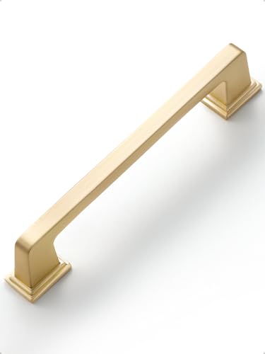 SORWDUERM 10 Pack Brushed Gold Cabinet Pulls Square 3.78(96mm) Hole Center Cabinet Handles Drawer Pulls Cupboard Kitchen Hardware