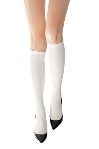 DAINAS 24-Color Knee High Socks 80 Den Opaque Wide Comfort Band (Cream One Size)
