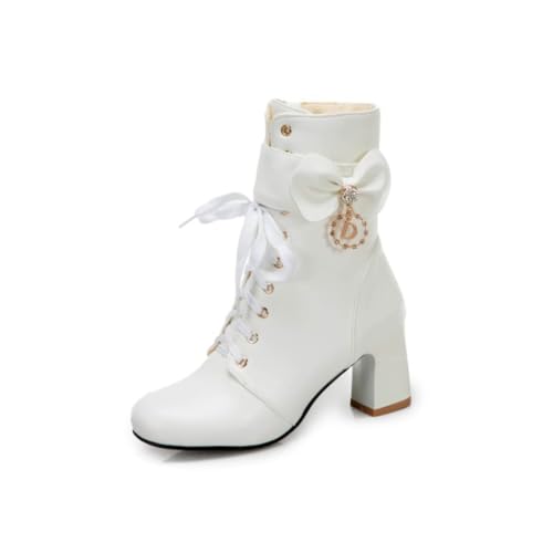 Mujeres Kawaii Lolita Tacones Altos Tacón Grueso Cabeza Redonda Peplum Princesa Hada Tacones Altos Simple Japonés Dulce Lazo Moda Botas Lolita