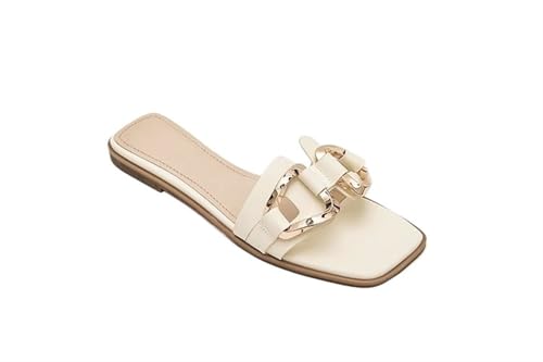 Womens Sandals Flat slippers for women, metal decoration, flat heel, square toe women's shoes