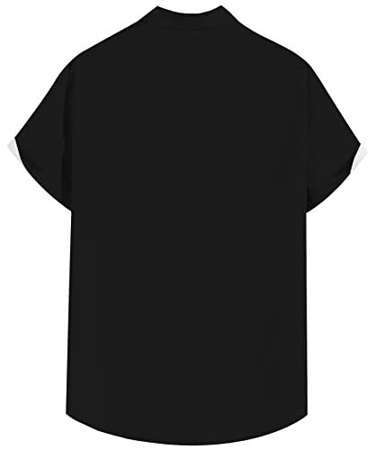 Marzxin Men's Short Sleeve Button Down Bowling Shirts Casual Printed Beach Shirt Summer Regular Fit Top Black Stripe L #TOP1