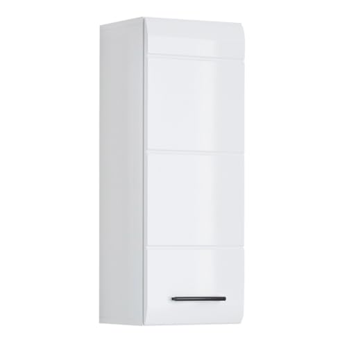 trendteam smart living - Skin - Kommode - Weiß Hochglanz - Hängeschrank mit 1 Tür (rechts oder Links verstellbar) und 1 Einlegeboden - (BxHxT) 30 x 77 x 23 cm - Kontrastreiche Griffe