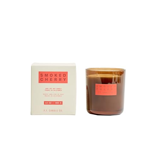 P.F. Candle Co. Smoked Cherry Luxury Double-Wick 100% Soy Candle (13 oz) 60 Hour Burn Time Cotton Wick Premium Fragrance Oil Made in The U.S.A.