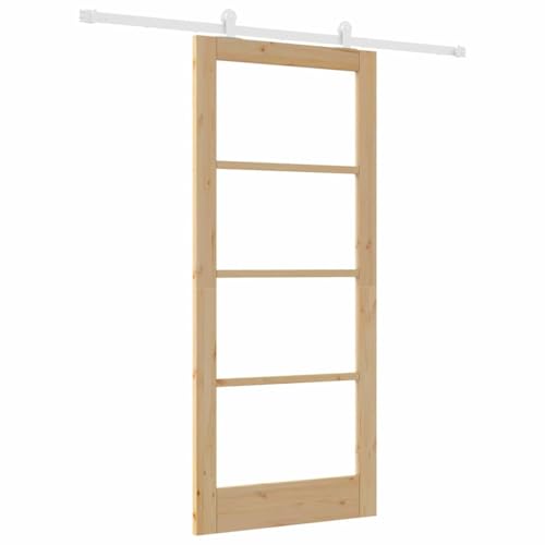 vidaXL Puerta Corredera Orkdal Natural y Blanca de Madera Maciza Cristal 86 X 198.5 cm Con Juego de Rieles para Uso Interior Contemporáneo de Pino Ahorra Espacio Moderno