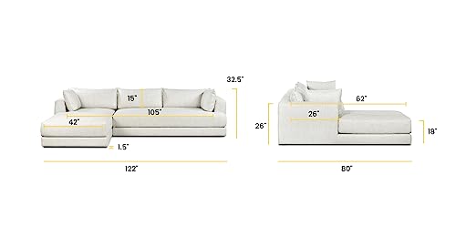 Image of Poly & BARK Marcel Left-Facing Corner Sectional with Extra-Wide Chaise - Deep, Relaxed Modern Design with Feather-Blend Cushions for Living Room Comfort and Style - Upholstered in Bright Ash