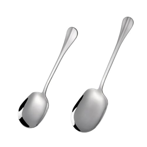 SOLUSTRE 2Pcs Stainless Steel Food Serving Spoons Ergonomic Design Wide Scoop for Easy Serving Mirror Polished for Restaurants and Banquets Silver