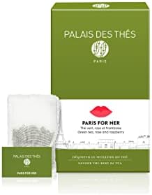 Palais des Thés - Paris for Her - Premium Gourmet Green Tea with Rose, Raspberry, Lychee - 20 Count Biodegradable Cotton Tea Bags Box
