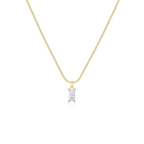 FUNEIA April Necklaces for Women Gold Color Plated Emerald Birthstone Necklace for Women Mothers Dainty Gold Color Necklace Blue Green Cubic Zirconia Pendant Birthday Gifts Jewelry