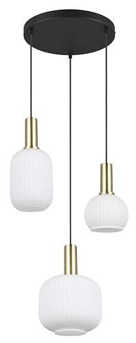 Trio Leuchten Pendelleuchte Diva 319830308, Metall Messing/Schwarz matt, Glas Wei&szlig;, exkl. 3x E27