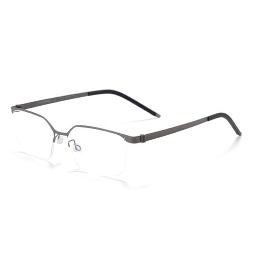 Image of ZanyLen Superlight Titanium Blue Light Blocking Glasses Stylish Semi-rimless Rectangle Computer Gaming Eyeglasses (Gunmetal)