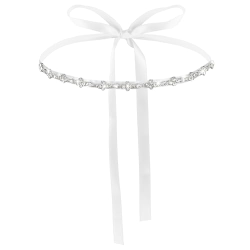 Bridal Rhinestone Wedding Waist Belt, Thin Bling Bridal Dress Belt Shiny Crystal Bridesmaid Sash Ribbon Belt for Wedding Gown