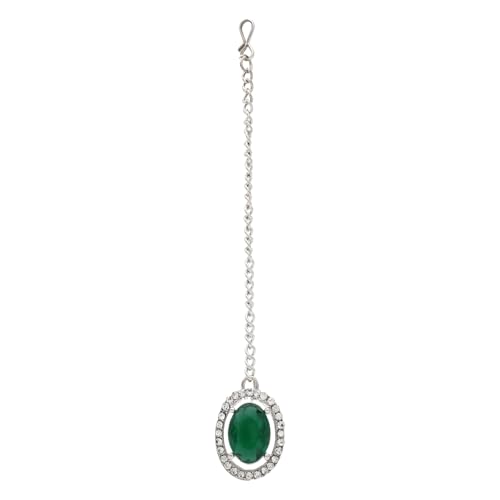 Image of I Jewels Silver Plated Stylish Design Crystal Diamond Necklace With Earrings & Maang Tikka Jewellery Set for Women