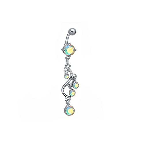 Atmneris S-Shaped Belly Button Rings Dangle for Women Long Navel Rings Sparkly Navel Piercings Body Piercing Jewelry,Color