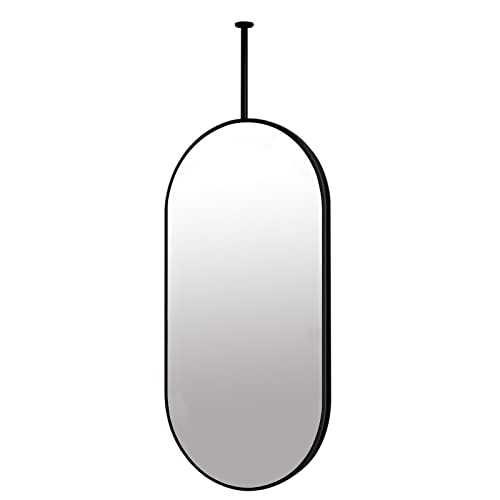 LAMEDOAT Ovaler, an der Decke hängender Spiegel, nordischer schwebender Kosmetikspiegel für Badezimmer, Waschraum, Make-up, Kosmetikspiegel, Rasierspiegel mit schwarzem Metallrahmen und Boom Home Hot