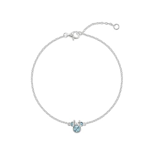 Disney 925 Sterling Silver Minnie Mouse March Birthstone Bracelet, 6.75 Inch with 1 Inch Extender