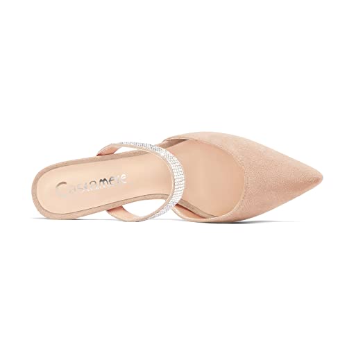 Castamere Women Mid Heel Pointed Toe Slip-on Pumps Rhinestone Crystal Mules Shoes Wedding Prom 2.6 Inches Heels4