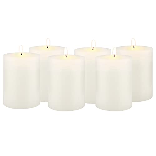 Image of Stonebriar Tall 3 x 4 Inch 50 Hour Long Burning Unscented Wax Flat Top Pillar Candles, White, 6 Pack