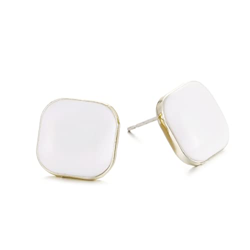 Small Square Stud Earrings for Women - Pure Color Enamel Button Post, Delicate Pierced Jewelry