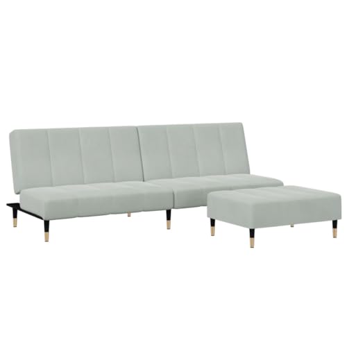 Genérico wenjingqi Sofá Cama de 2 plazas con Taburete Terciopelo Gris Claro,3258145
