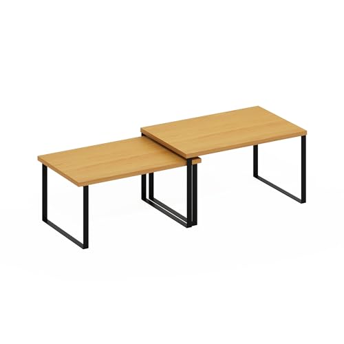 Furinno Ravel Estantes de Cocina Multifuncionales Expansibles y Apilables, Juego de 2, Haya/Negro
