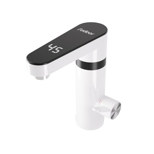 Fudeer 220V Elektrischer Warmwasserhahn, 3.3kW Wasserhahn mit Durchlauferhitzer für Badezimmer, 120°Rotation & Digitale Temperaturanzeige 30-45℃, Energiesparend & Sicher(Weiß)