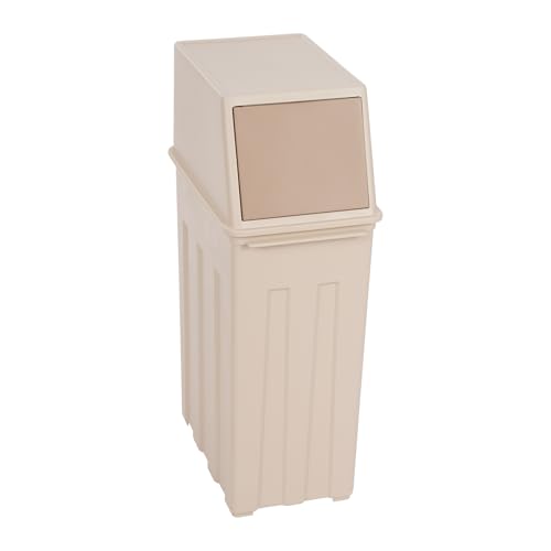 Beuioslyr 8 Gallon Slim Trash Can, Slim Tall Narrow Trash Bins with Flap Lid, Tall & Narrow Trash Bin for Home Office Bathroom, Indoor/Outdoor Odor-Control Garbage Can, 7.48 * 11.81 * 24.61In (Khaki)