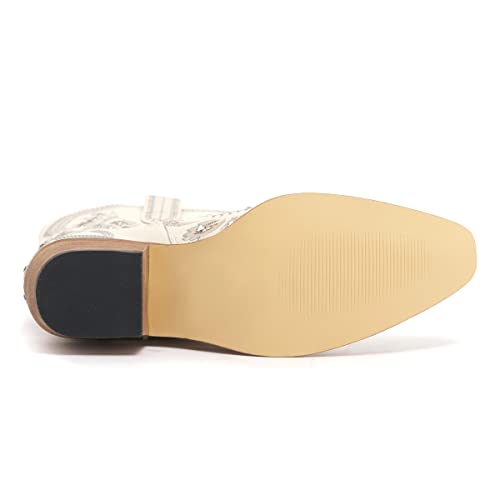 Western Cowboy Boots For Women Embroidered Rhinestones Knee High Cowgirl Boots Pointed Toe Chunky Heel Fashion Retro Classic Tall Boot #TOP6