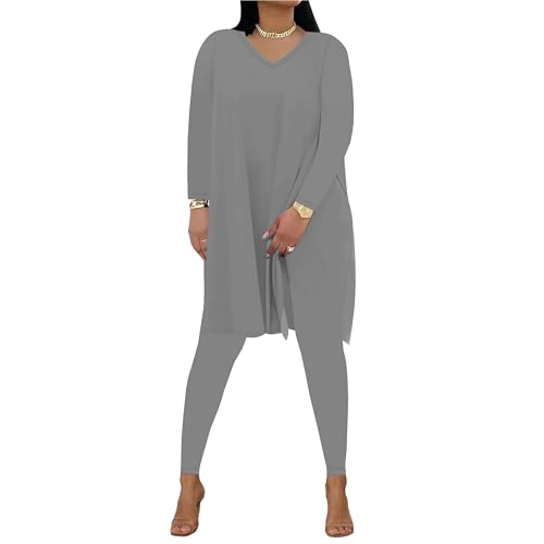 HBQ Womens Plus Size 2 Piece Outfits Tracksuits Long Sleeve Tunic Tops Bodycon High Waist Leggings Pants