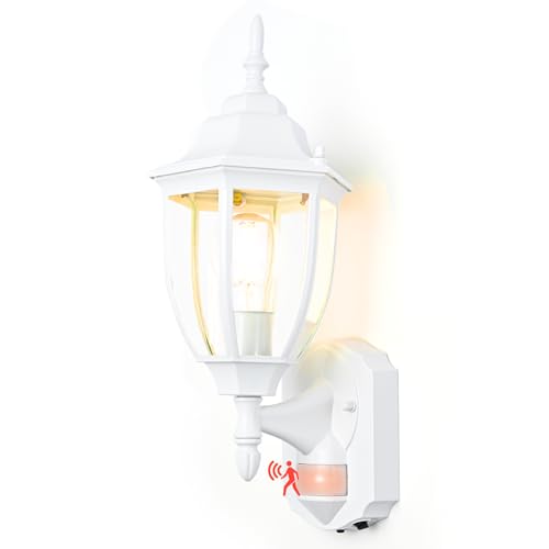 Image of Porch Lights Outdoor Motion Sensor Wall Sconce Anti-Rust Aluminum, Exterior Outdoor Wall Lights Dusk to Dawn Porch Light Fixture Wall Mount for House Outside Patio White