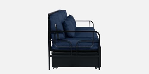 Image of 3 Seater Metal Sofa Cum Bed with Hydraulic Storage | Sofa Set for, Living Room, Bedroom, Guest Room| Single Size Convertible Sofa Bed |Single Size (Navy Blue & Black)