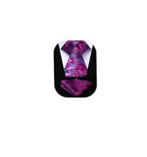 Image of HISDERN Men Floral Ties Woven Classic 3.4 inch Necktie Set Formal Tie Pocket Square for Wedding with Handkerchief Gift Box