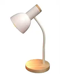 Luminária de Mesa Retrô com Braço Articulado, Bivolts, Base de Madeira, Em Aço Inox Luz LED, Resistente, Para Leitura, Mesa, Cabeceira, Estudar, 110/220V, Lampada Relaxante (Branco)