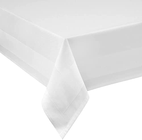 Nappe en damas carrée à 100 % en coton blanc 80 x 80 cm/Bordure blanche en satin, nappes de chez DecoHomeTextil