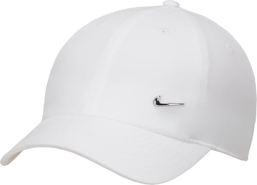 Nike Dri-FIT Club Unstructured Metal Swoosh Cap, White/Metallic Silver, 1SIZE