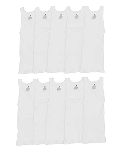 Hanes Mens White Tank Undershirt Super Value 10-Pack, Best Cotton Tank Tops, Stay-Tucked