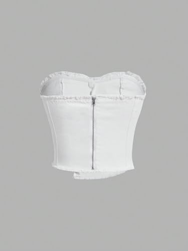 WDIRARA Women's Y2k Button Denim Tube Tops Strapless Asymmetrical Crop Top Sleeveless Zipper Back Bandeau2