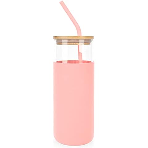 ANOTION Vaso de vidrio con pajita y tapa 16 oz Cover
