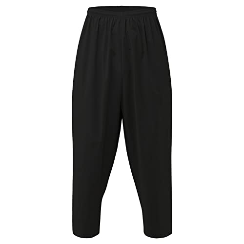 Pantalones de trabajo para hombre, pantalones de lino lisos, pantalones largos de verano, pantalones de chándal para hombre, 3XL, pantalones de ocio, delgados, elásticos, cortos, Negro , L Cover