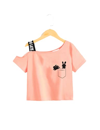 Buy CrazyInk Rabbit-Jump Printed Peach Crop top for Kids|One Side Off  Shoulder Half Sleeve Crop top for Girls(4 to 5 Years) at Amazon.in