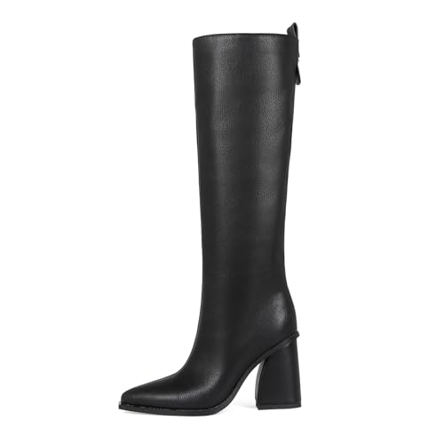 Boots for Women Knee High Tall Boots Block Chunky Heel Fall Boots Pointed Toe with Side Zip for Work Daily2