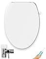 GenieBidet Slow-Close ELONGATED LEFT HAND Bidet. Dual Nozzles Self Cleaning. Adj. Water Pressure. No Wiring. If you can install a toilet seat you can install this. T adapter & Bottle Bidet included.