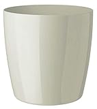 Floralo Teramo Übertopf 40cm Durchmesser x 38cm hoch creme, glänzend, in den Boden eingelassene Rollen, altweiß