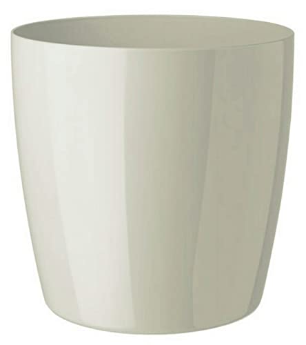 Floralo Teramo Übertopf 40cm Durchmesser x 38cm hoch creme, glänzend, in den Boden eingelassene Rollen, altweiß