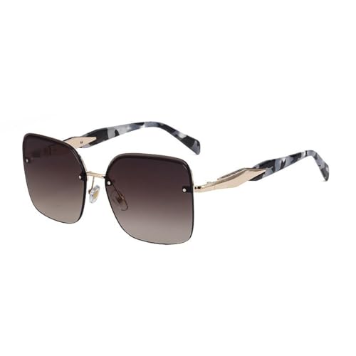 Lunettes de soleil de luxe sans monture avec détails dorés en métal pour femme