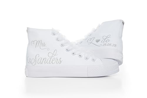 Personalized Sneakers for Bride – Custom Wedding Shoes with Name – Handmade White Bridal Footwear – Comfortable Flat Sneakers for Wedding Day3
