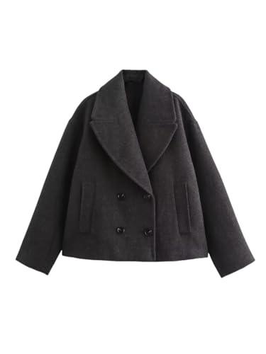 Women's Double Breasted Wool Collar Long Sleeved Short Coat Thick Turn-Down Collar Warm Solid Outwear
