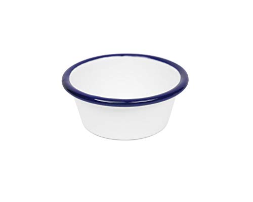 Enamelware Vintage Style Small Ramekin, 2 Oz, Blue Rim