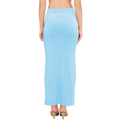 Image of DESI GIRL Satin Shimmer Stretchable Saree Shapewear Petticoat with Drawstring for Women | Mermaid fit Saree Petticoat with Side Slit for Easy Movement | Saree Shaper | Long inskirt