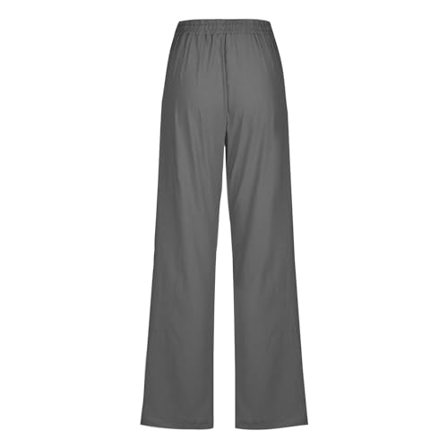 Image of Linen Pants Women High Waisted Drawstring Casual Pant Cotton Linen Straight Leg Lounge Trousers with Side Pockets